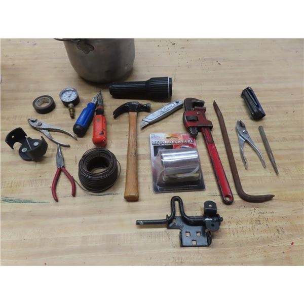 pail of assorted tools