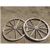 Image 1 : 2 vintage decorative wooden wagon wheels - 3ft wide