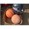 Image 1 : 2 basketballs and softball helmet