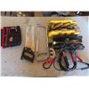 Image 1 : tool pouch, mitre blocks, saws, pipe threader, booster cables