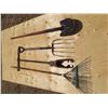 Image 3 : pitch fork, post hole auger, shovel, rake