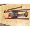Image 1 : pitch fork ball bat, weed trimmer, hoe