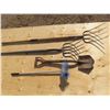 Image 1 : two pitch forks  spade and brush
