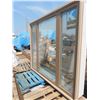 Image 1 : NEW 3 pane bay window in frame (side windows open with screen) - frame opening: 72"H x 96"W x 12"D