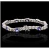 Image 1 : 14KT White Gold 5.20 ctw Tanzanite and Diamond Bracelet