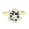 14k Yellow & White Gold 0.65 ctw Diamond Sapphire 3 Tiered Starburst Cluster Rin