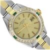 Rolex Ladies 2Tone 18K Yellow Gold Diamond And Emerald Bezel Date Watch With Rol