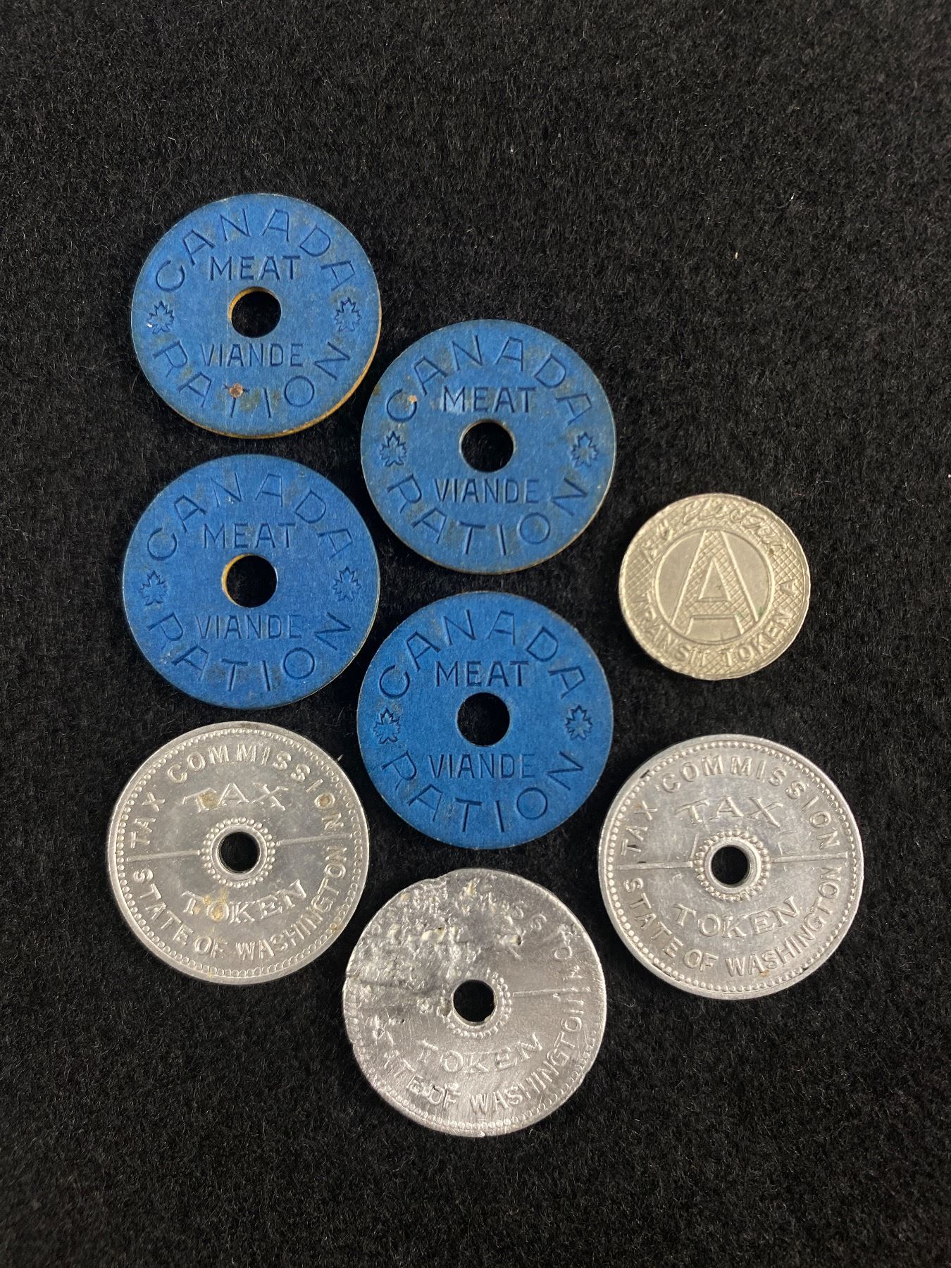 8 Vintage Tokens (Rations) Including B.C. Electric