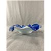 Image 2 : Vintage Murano Italy 9" Gold Aventurine Blue White Art Glass Leaf Bowl