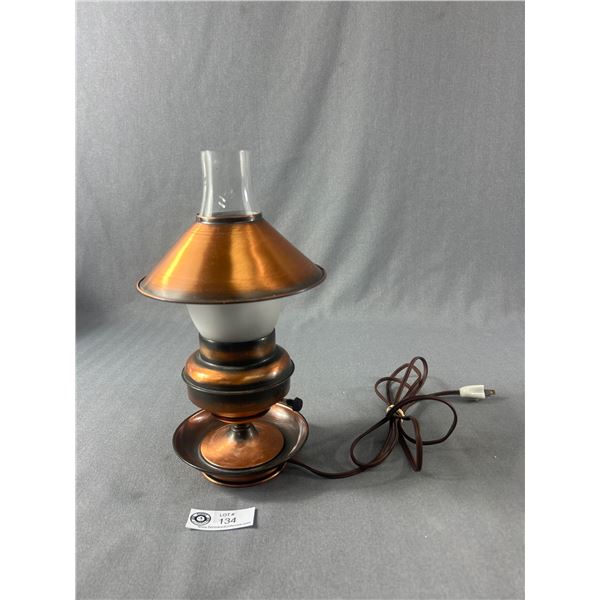 Copper Table Lamp w/ Glass Chimney - 12" Tall