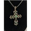 Image 2 : Antique Sterling Silver Orante Cross w/ Turqouise + Marquisite Stones Silver Clasp and Endings on Co