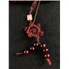 Image 2 : Large Wood Prayer Beads 36" Necklace w/Small Pink Jade Piece On Bead Pendant
