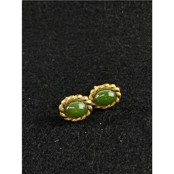 Antique Jade Gold Tone Earrings