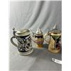 Image 2 : Lot Of 5 Various Sized German Made Beer Steins w/ Pewter Lids