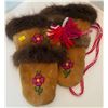 Image 1 : Indigenous Leather/Beadwork Artistry Cow Hyde w/ Rabbit Fur Trim Moccasins & Gloves