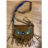 Image 1 : Indigenous Handmade Leather Satchel 11x8 Tapestry & Head Band Bead Work