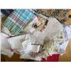 Image 7 : Basket of Assorted Linens Rugs Table Cloths Runners & More