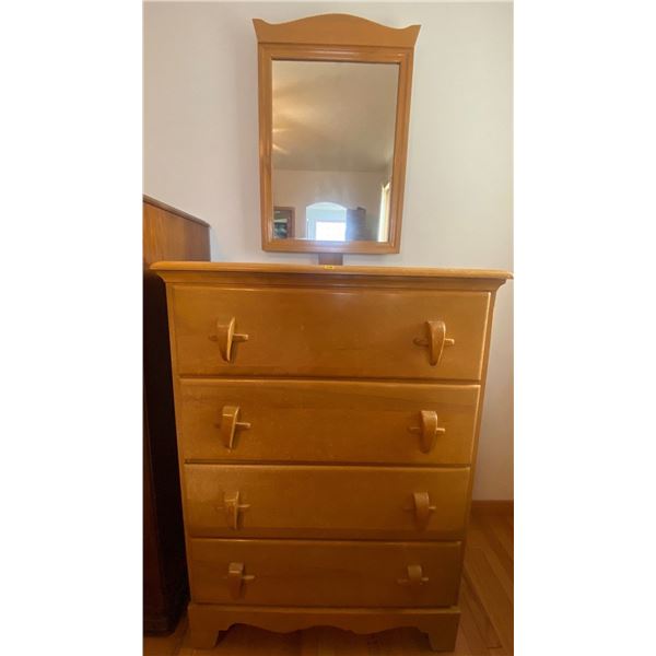 Tan Four Drawered Solid Wood Antique Dresser w/Mirror