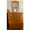 Image 1 : Tan Four Drawered Solid Wood Antique Dresser w/Mirror