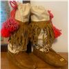 Image 1 : Vintage Front Laced Knee High Fringed Stunning Native Indian Made Moccasins