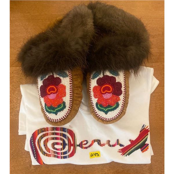 Collectible Peru T-Shirt w/ Antique Beaded Slipper Moccasins