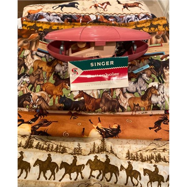 Horse Themed Sewing Assortment Printed Fabric Butten Holer & More