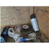 Image 9 : Rolling Plywood 2-Section Storage Unit & Contents: Straps, Tools, etc 48" x 24" x 64"H
