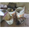Image 1 : Qty 3 Plastic Pails & Contents: Hand Tools, Fractional Horsepower Gearmotor, Hardware, etc
