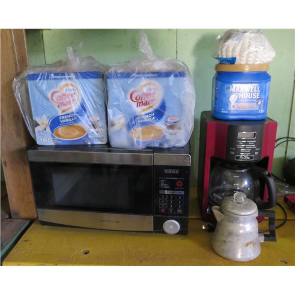 Daewoo Microwave Oven, Mr. Coffee Machine, Coffee, Filters, Creamers, etc