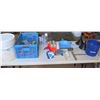 Image 1 : Plastic Bin & Contents: Funnels, Brushes, Dust Pan, Hardware, etc