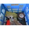 Image 8 : Plastic Bin & Contents: Funnels, Brushes, Dust Pan, Hardware, etc