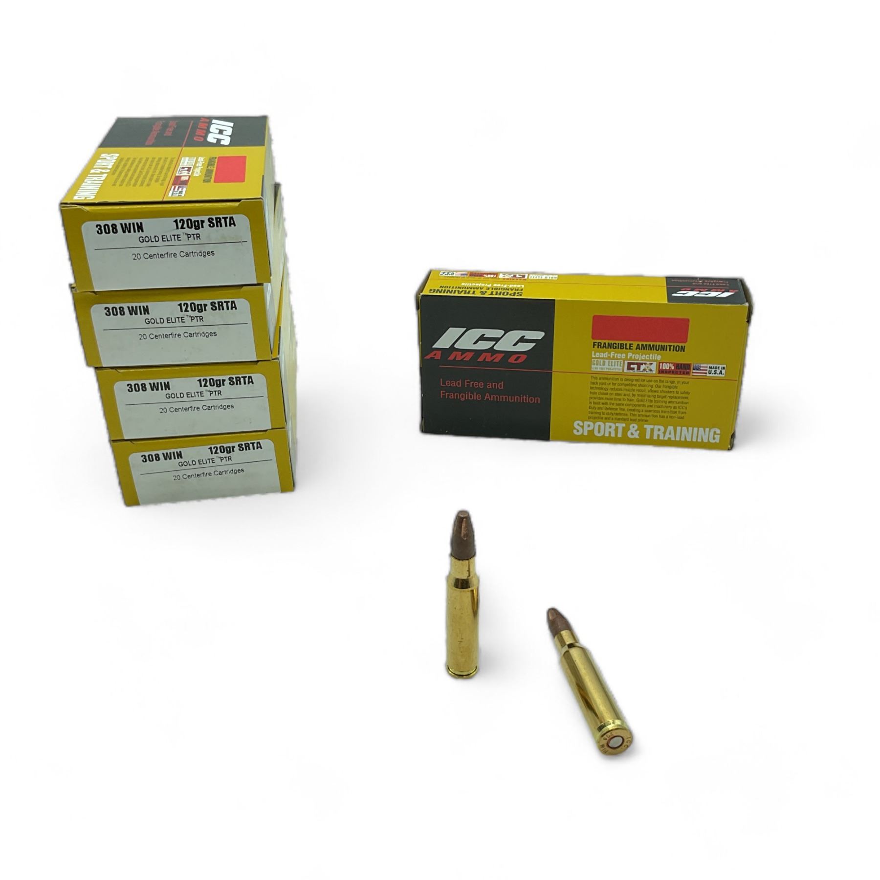 ICC Sport and Training Gold Elite 308 Win 120 Grain SRTA Frangible Lead ...