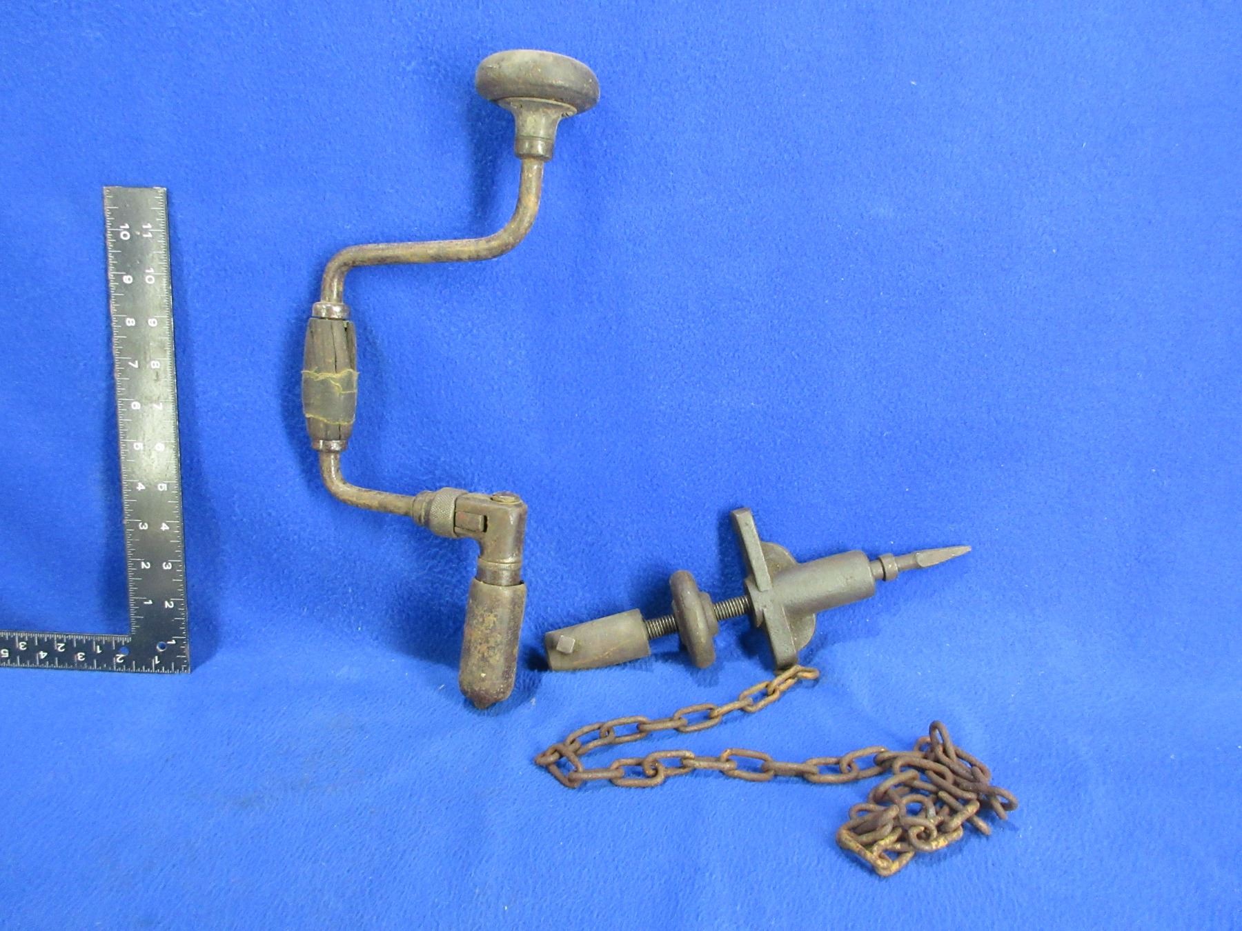 Vintage Chain Drill Assembly & Manual Hand Drill