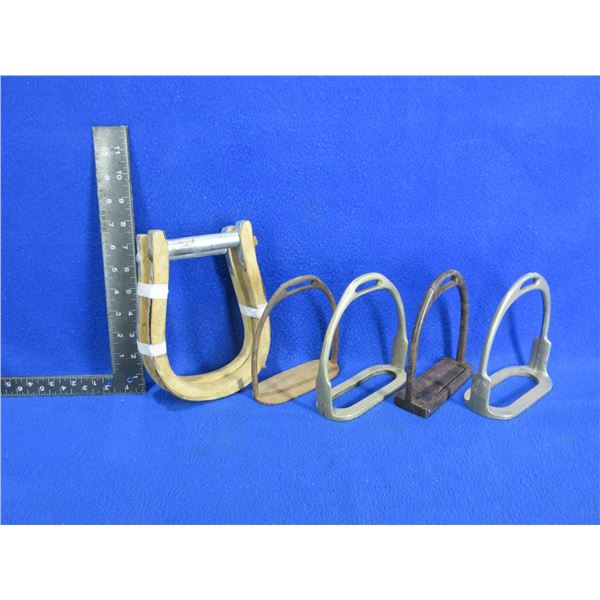 Vintage Stirrups Matched Wood Pair and 4 Metal