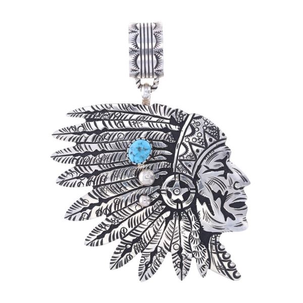 Navajo R. Singer Sterling Silver Turquoise Pendant