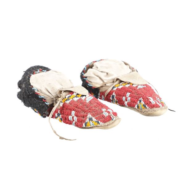 Ca. 1930- Sioux Beaded Hard Sole Moccasins