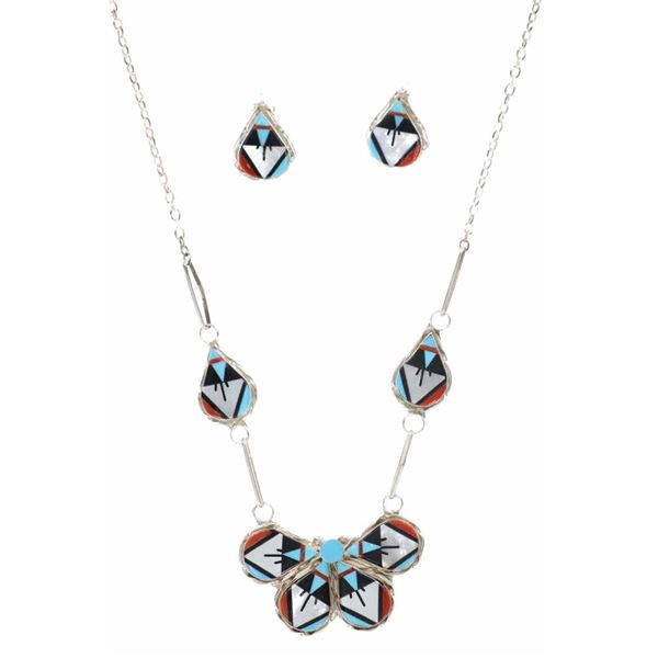 Zuni W&C Niiha Sterling Silver Inlaid Jewelry Set