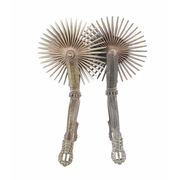 Argentinean Etched LARGE Rowel Spurs c. 1880-1910