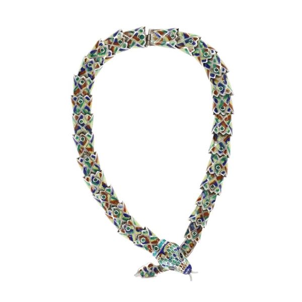 Margot de Taxco Silver & Enamel Snake Necklace