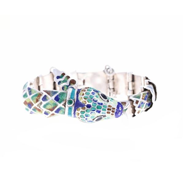 Margot de Taxco Silver & Enamel Snake Bracelet
