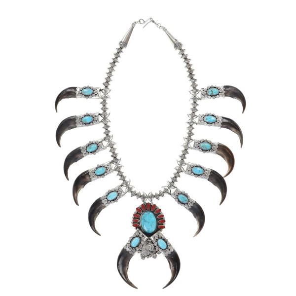 MASSIVE Navajo Bear Claw Sterling Squash Blossom