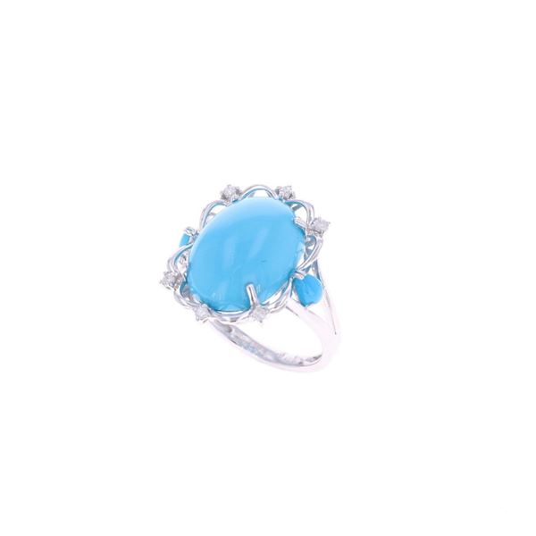 7.40ct Turquoise Diamond & 14k White Gold Ring