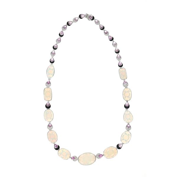 48.91ct Opal Sapphire & Diamond Platinum Necklace
