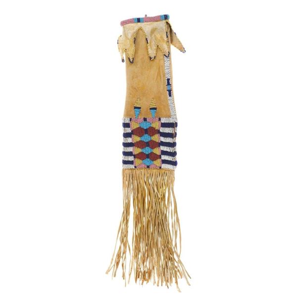 Ca. 1870 Cheyenne Four Tab Beaded Hide Pipe Bag