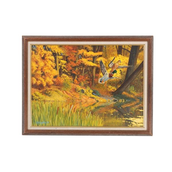 Signed Taylor Oughton, "Evening Mallards" Oil