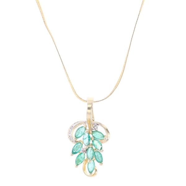 Antique Emerald Diamond & 14KP Gold Necklace