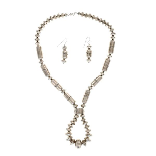 Large Navajo Pearl Silver Bead Necklace & Earrings