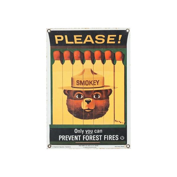 Smokey Bear U.S. Forest Service Porcelain Sign