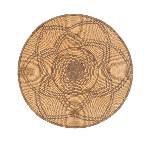 Ca. 1900 Apache Three-Color Polychrome Basket Tray