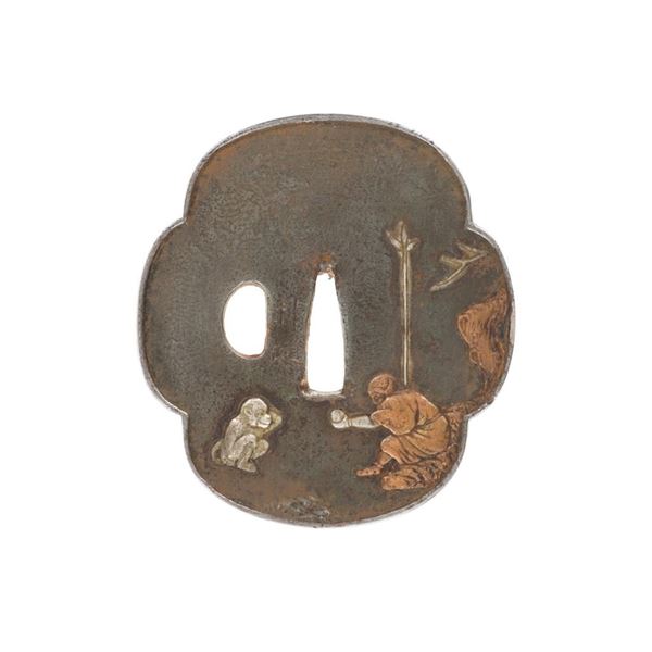 17-18th C Japanese Samurai Sword Brnz Silver Tsuba